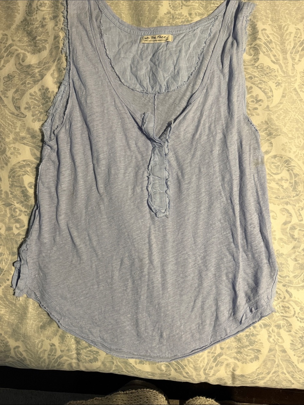 We The Free Light Blue Scoop Neck Tank with Ladder Detail